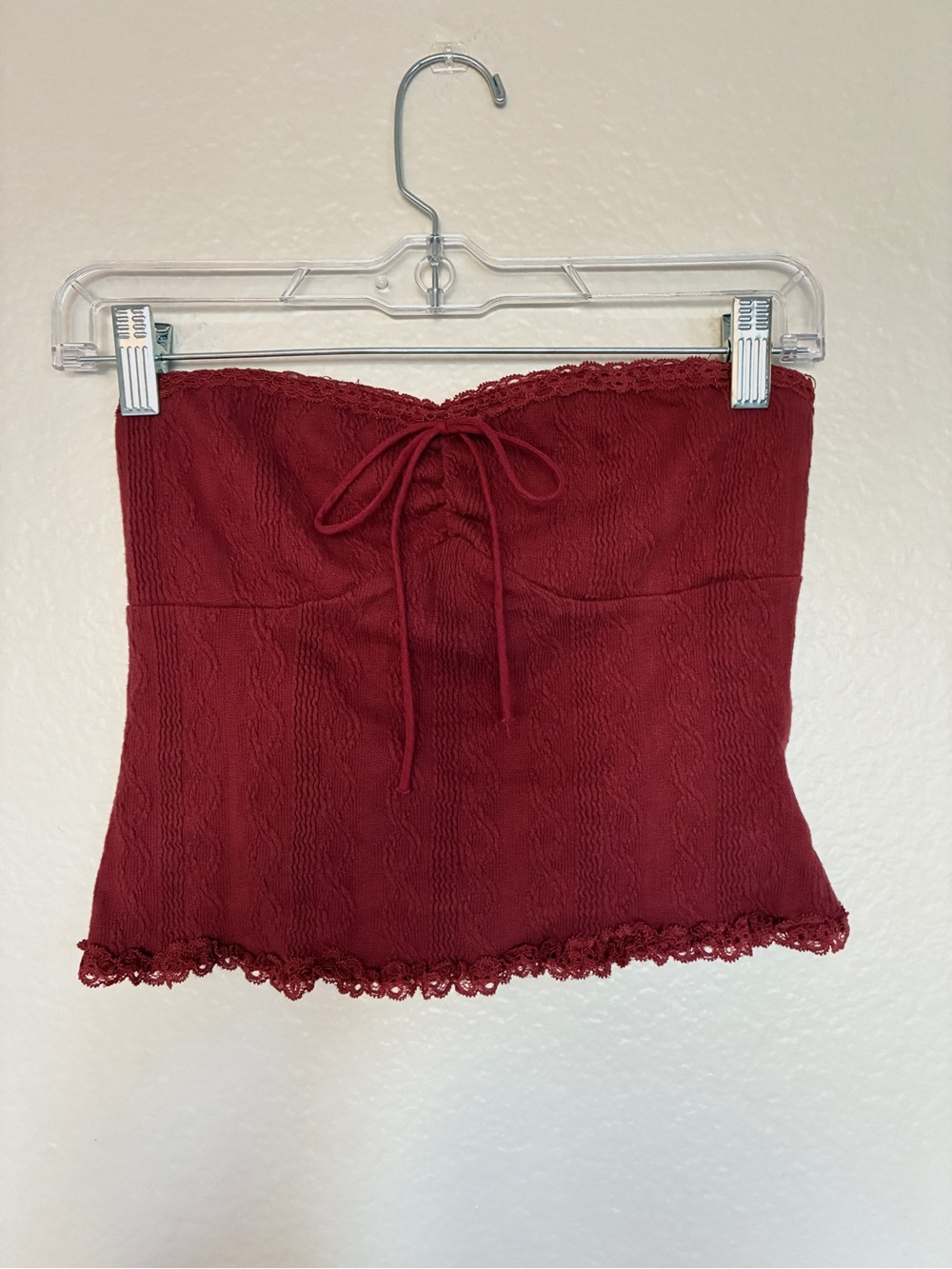 Edikted Strapless Lace-Trim Tube Top Textured Burgundy Red Y2K Festival Size M